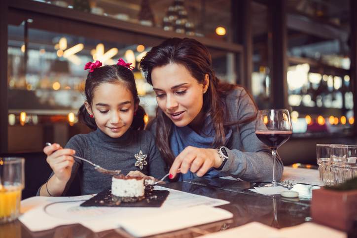 Family eating in restaurant